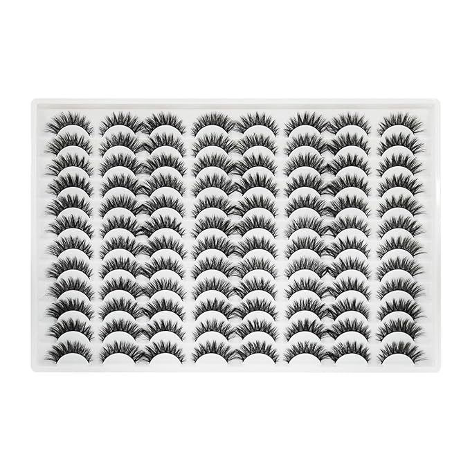 Azenlo False Eyelashes 48 Pairs Faux Mink Lashes 14mm Wispy Lashes 3D Fluffy Cat Eye Lashes Pack Bulk Wholesale Strip Lashes(style 48-042)