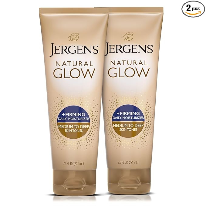 Jergens Natural Glow +Firming Self Tanner Body Lotion, Medium to Deep Skin Tone, Sunless Tanning Moisturizer with Collagen and Elastin, Helps to Visibly Reduce Cellulite, 7.5 Oz, Pack of 2