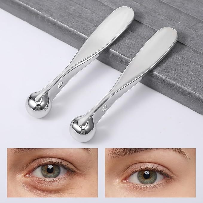 Molain 6 Pack Metal Eye Cream Applicator, Roller Ball Scraper Massage Stick Tool for Reducing Depuffer Puffiness Eye Massage Tool
