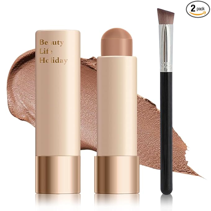 Warm Toned Cream Bronzer Stick,Blendable and Matte Cream Contour Stick for Natural Look,Easy to Sculpt,Long Lasting Face Shaping Contouring Makeup - 02 Natural Brown