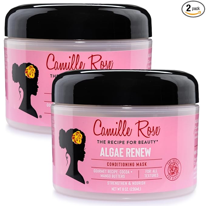 Camille Rose Conditioning Mask, Algae Renew 2-Pack – Deep Conditioner for Dry, Damaged Hair, Strengthening & Revitalizing Moisture, Frizz Control, 8 Oz Ea