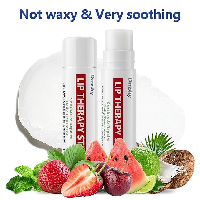 Dmsky Lip Therapy Lip Balm Stick,10 Natural Berry Flavor Healing Hydrating Chapstick Bulk for Chapped Lips Severe,Dry Lips,0.15 OZ,Pack of 20