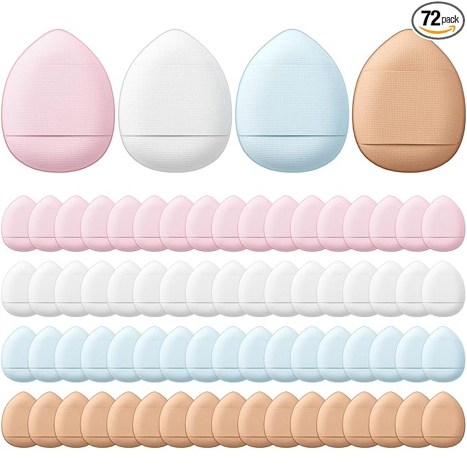 Gerrii 72 Pcs Finger Powder Puff Mini Makeup Sponge Soft Beauty Makeup Blender Puff for Foundation, Face Powder, Under Eye Setting, Concealer, Repair Cream, Cosmetic Tool (Pink, Beige, Blue, White)