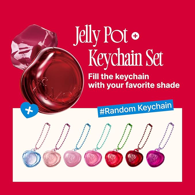 fwee Glowy Jelly Pot + Keychain SET | Dewy Jelly Lip & Blush Color, Tinted Glow Jelly Balm, Dewy Buildable Finish – Compote (Mauve Berry) | 0.14 oz