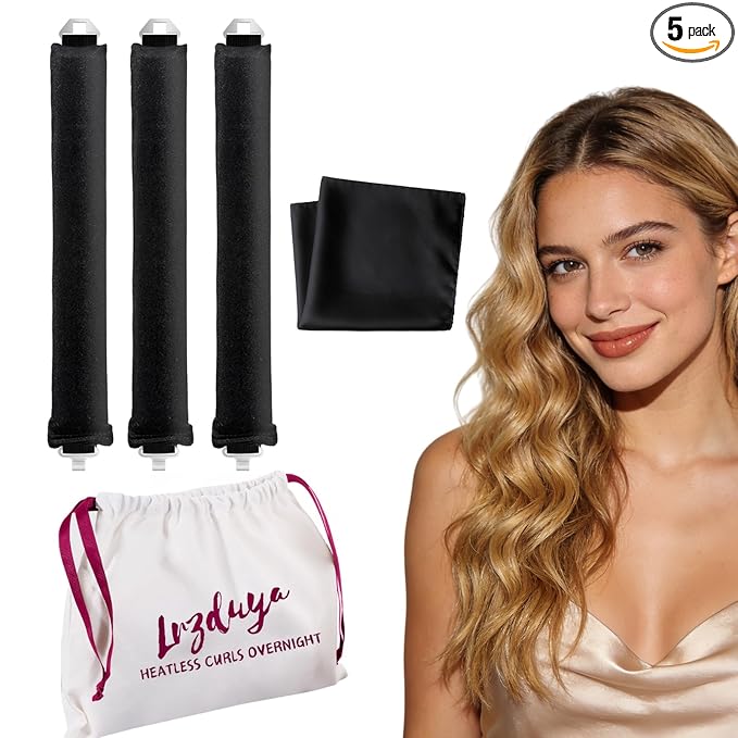 Heatless Curls Overnight Rods Heatless Hair Curler Hair Curlers To Sleep In Heatless Curls Blowout Rods Heatless Curling Rods With Luxury Cloth Bag Scarf For All Hair Types (black, 3Rods)