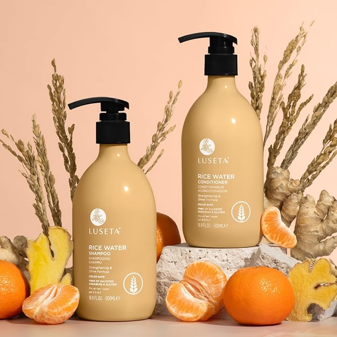 LUSETA Rice Water Shampoo and Conditioner Set for Hair Volume, Strengthening, Nourishing for Hair, Hydrating & Frizz Control, Revitalizes Shine, for All Hair Types Women and Men 16.8oz*2