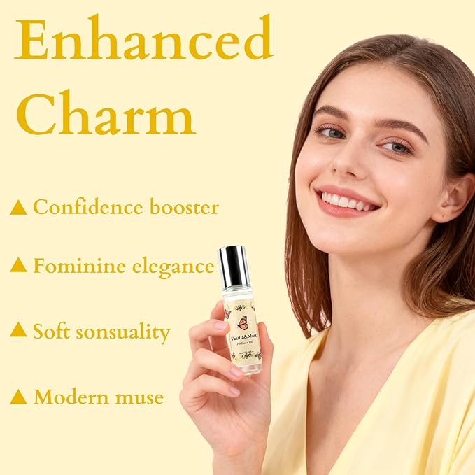 Vanilla & Musk Roll-On Perfume Oil – Travel Size Perfumes for Women, Alcohol Free Skin Close Fragrance, Warm & Soft Scent Elegant Gift -Vegan & Cruelty-Free 0.34 fl.oz