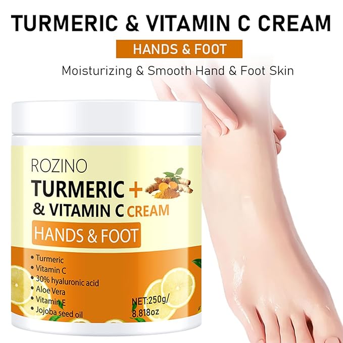 Turmeric & Vitamin C Hand and Foot Cream – Moisturizing Treatment for Dry, Rough Skin – Fast Absorbing, Non-Greasy Formula – Hydrates & Soothes Cracked Heels & Hands (8.8OZ)