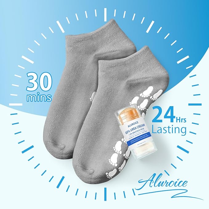 Silicone Moisturizing Socks with 60% Urea Cream- 2 in 1 Gel Socks & Urea Foot Cream for Dry Feet, Foot Care Moisturizing Socks for Dry Cracked Feet Women
