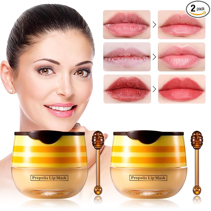 2 PCS Honey Lip Balm Pot, Honey Lip Mask, Reduces Lines, Hydrate & Moisturizing Skin Care, Prevention Dry Cracked Lips Repair Treatment