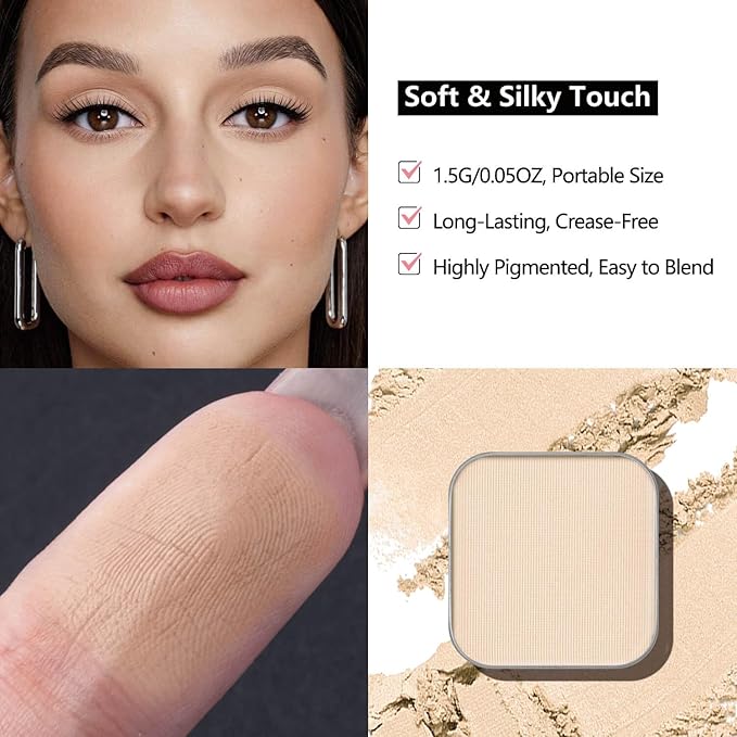 3-Color Single Eyeshadow Refill Set – Ivory, Champagne & Cool Brown, Matte & Shimmer, Highly Pigmented & Long-Lasting, 1.02” (26mm) Square Metal Pans, No Case, Fits Magnetic Palettes