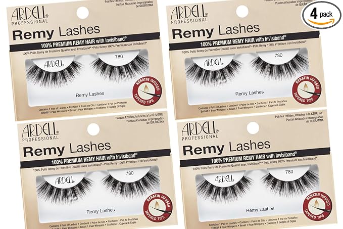 Ardell Remy Lashes False Eyelashes 780 – Human Hair Wispy Strip Lash with Invisiband, Soft, Lightweight, Reusable for Everyday Wear, 4 Pack