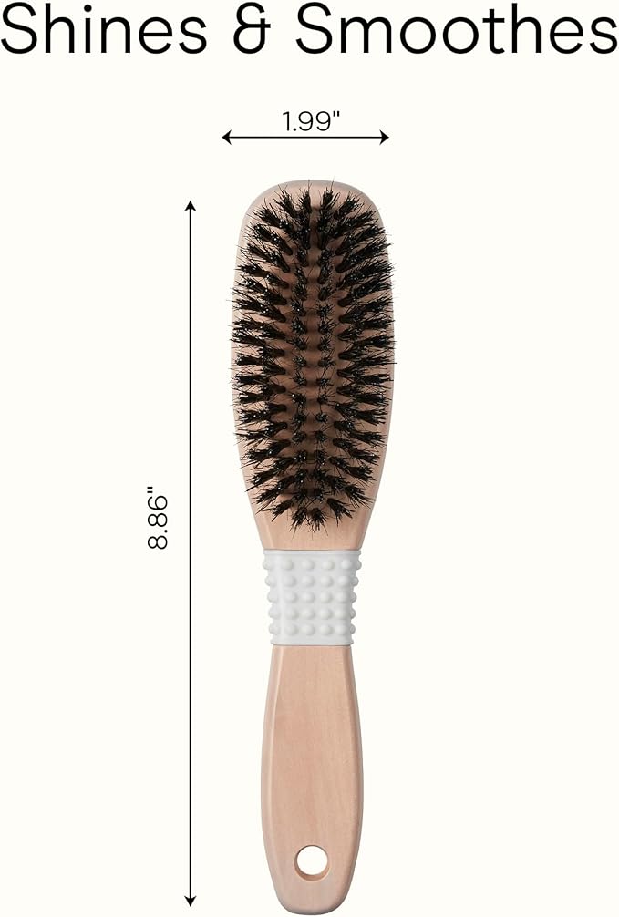Conair Boar Bristle Hair Brush for Women, Natural Wood Handle Styling Brush for Sleek Slick Back Hair, Reduces Frizz, Adds Shine, Smooths & Detangles All Hair Types