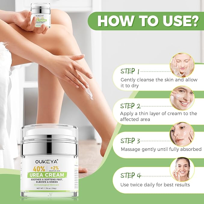 OUKEYA 40 Percent Urea Foot Cream,with Salicylic Acid,Tea Tree Oi & Ceramides,Cracked Heel Smooth | Dry Skin Exfoliator | Nourishes | For Foot,Hands, Elbows, Knees