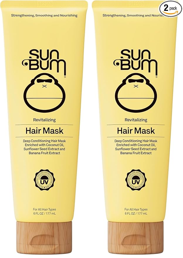 Sun Bum Revitalizing Deep Conditioning Hair Mask - Moisturizing and Restoring Treatment for Damaged Hair - Strengthening - Smoothing and Nourishing Formula - Vegan and Cruelty Free - 6 oz (Pack of 2)