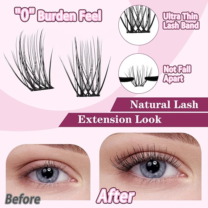 Natural Lash Clusters 10-18mm Mix D Curl Eye Lashes Wispy Lash Clusters False Eyelash Clusters DIY Eyelash Extensions Individual Cluster Lashes (U14 Lash Only)