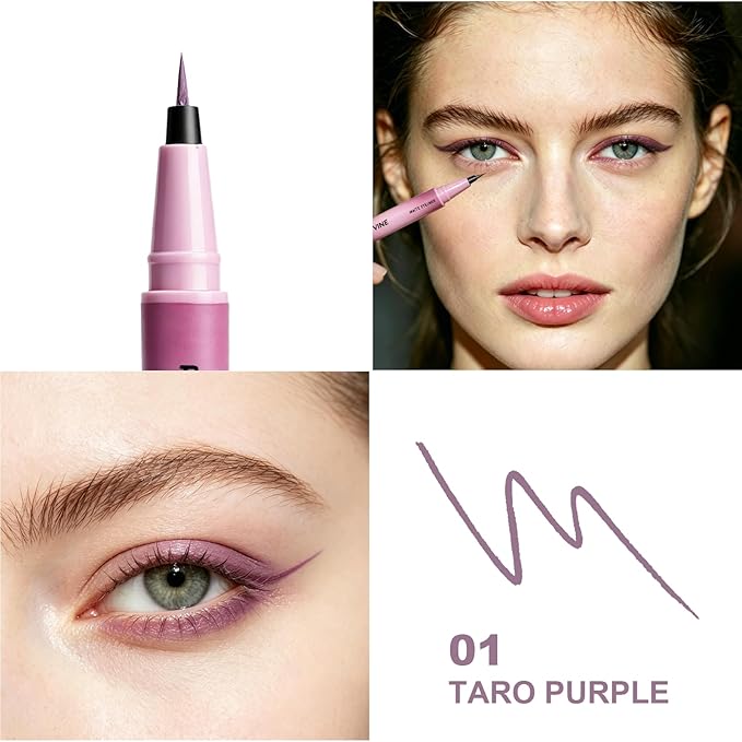 Ultra Fine Liquid Eyeliner Pen, Plum Purple - Formula for Mature Women, Slim Precision Tip for Winged & Inner Corner, Waterproof Smudge-Proof, Quick-Drying & Long-Lasting-#01 TARO PURPLE