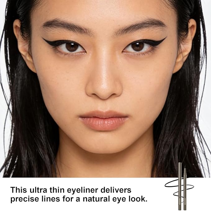 Ultra Fine Liquid Eyeliner Pen, Slim Precision Tip for Winged & Inner Corner Lines, Waterproof Smudge-Proof Quick-Drying, Long-Lasting All-Day Smooth Lightweight Cool Tea Brown Eyeliner（2pcs）