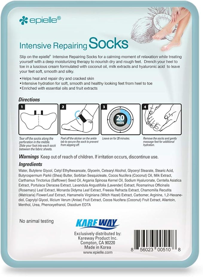 Epielle Intensive Repairing Foot Mask 6 Pairs, Soften with Coconut Oil & Milk Extract, Deep Moisturizing Socks for Dry, Cracked Feet, Self Care Gifts for Women, Spa Kit, Mothers Day Gifts