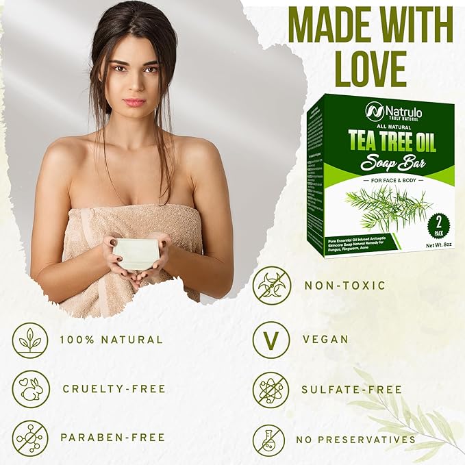 Tea Tree Oil Soap Bar for Face & Body – All Natural Remedy Skin Cleanser – Pure Essential Oil Infused Skincare Cleansing Soap for Dirt & Acne - Tea Tree Face & Body Wash Made in USA