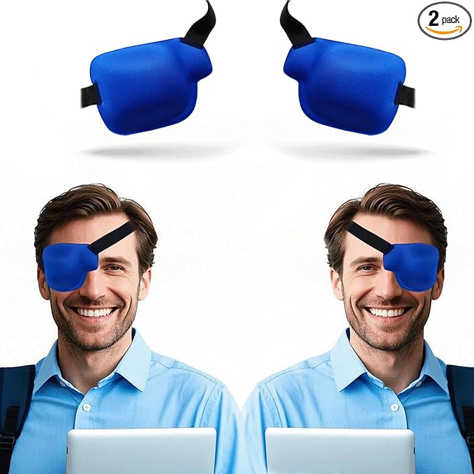 Eye Patches for Adults and Kids, 2 Pcs 3D Eye Patch Adjustable Medical Eyepatch for Lazy Eye Amblyopia Strabismus and After Surgery for Left and Right Eye Blue
