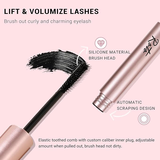 Volumizing and Lengthening Mascara,Black Mascara Waterproof,Liquid Curling Eyelash Mascaras,Voluminous Tubing Smudge Proof Fiber Mascaras,No Clumping or Flaking