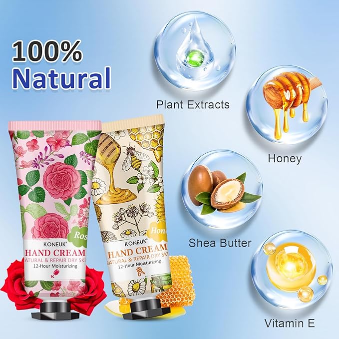 KONEUK 32 Pack Hand Cream Gift for Women, Bulk Hand Lotion Travel Size for Dry Cracked Hands, Mini Moisturizing Hand Cream for Mothers Day Gifts, Teacher Gifts, Nurse Gifts, Bridal Shower Favors