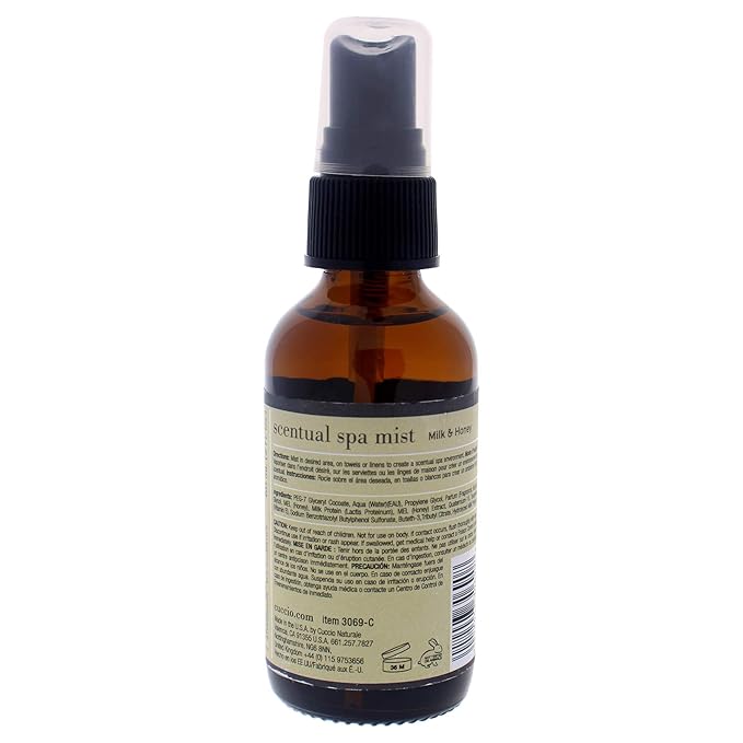 Cuccio Naturale Scentual Spa Mist - Aromatic Spray - Soothes And Softens Skin - Radiant And Rejuvenated Skin - Promotes A Relaxed And Calm Mindset - Paraben Free - Milk And Honey - 2 Oz