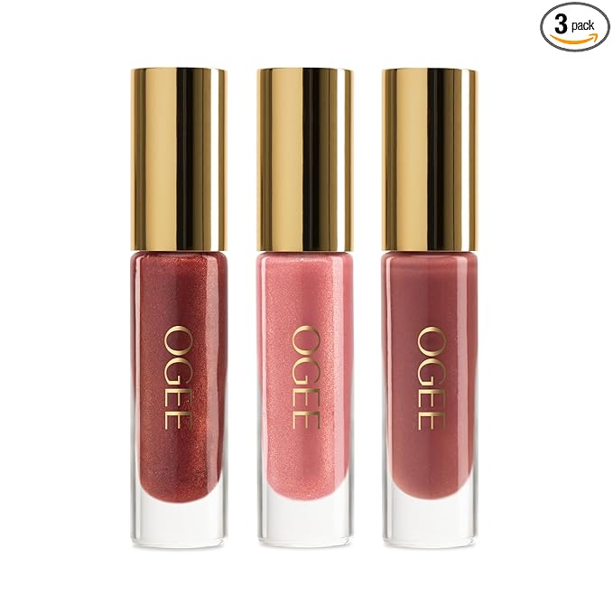 Ogee Glimmer Lip Gloss Trio - Limited Edition Holiday Makeup Gift Set - Includes Anemone, Poppy & Freesia - Certified Organic Lip Gloss for Women