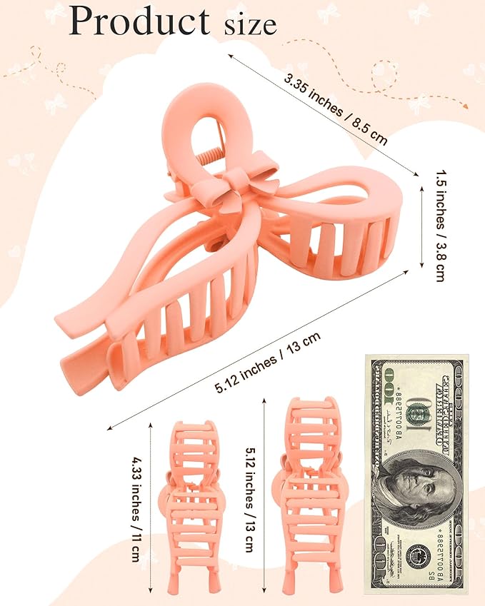 4 PCS Bow Hair Clips for Women Bow Claw Clip 5" Extra Large Hair Claw Clips for Thick and Long Hair Cute Bows Big Clip Mother’s Day Gift for Mom
