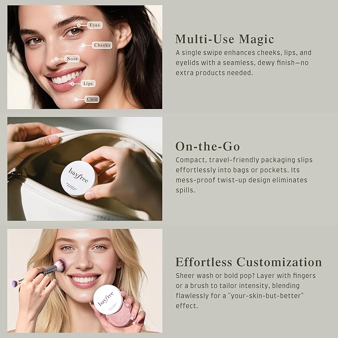 bayfree Multi Glow Balm, Cream Blush for Cheeks, Blush Balm Face Makeup, Radiant Finish, Hydrating, Creamy, Lightweight & Blendable Color, Face Makeup, 0.63 Oz