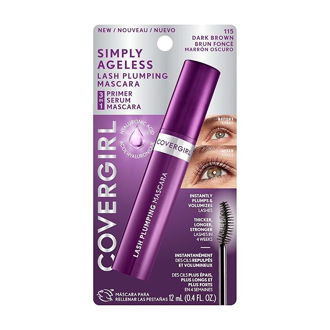 COVERGIRL Simply Ageless Lash Plumping Mascara, Dark Brown, Pack of 1