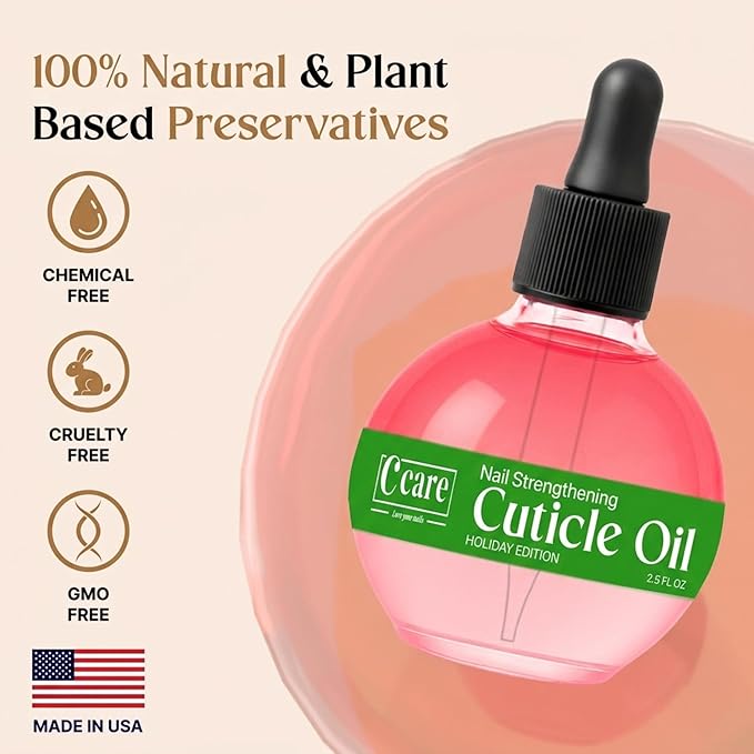 C CARE Holiday Special Cuticle Oil for Nails - Instantly Repairs Miosturizes & Hydrates - Nail Oil Cuticle Softener - 2.5 Oz
