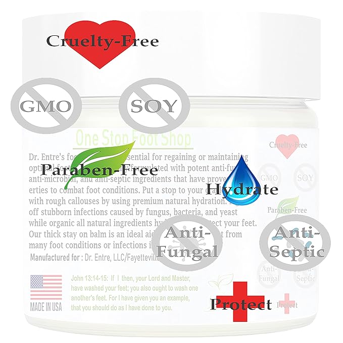 Dr. Entre's Foot Balm: Tea Tree Oil & Shea Butter Based - Organic Treatment Cream for Athletes Foot, Dry Feet, Cracked Heels, Itching, and Odor - Foot Care E-Book Included
