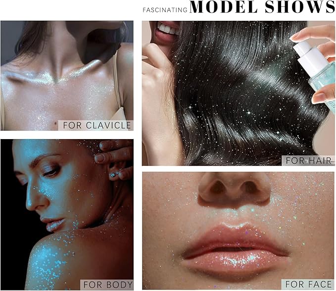 HOSAILY Body Glitter Spray, Holographic Body Shimmer Quick-Drying and Non-Sticky Duochrome Glitter Hairspray for Face Clothes, Sparkle Highlighter Makeup Festival Rave Accessories, Blue