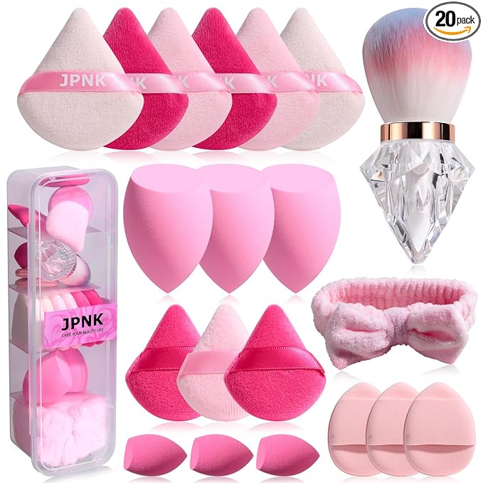 JPNK 20PCS Makeup Sponges Set with Powder Puff Brush for Liquid, Cream, and Powder And Small Mini Figure Makeup Sponge