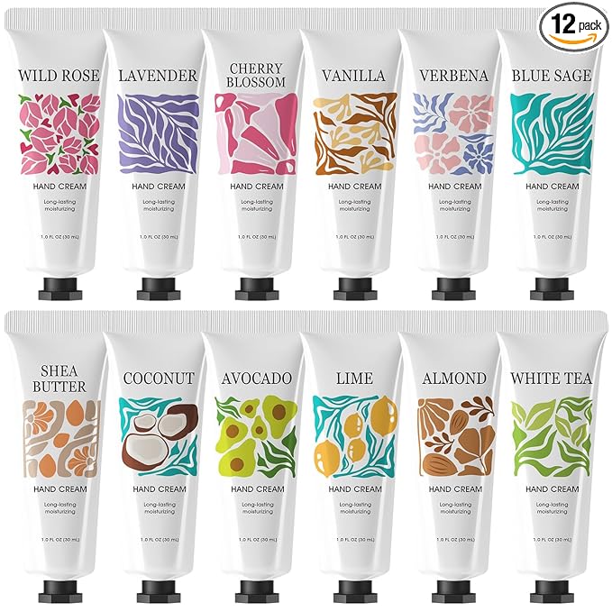 12 Pack Hand Cream Set for Dry Hands,Mothers Day Gifts Bulk for Mom,Teacher Appreciation Gifts,Nurses Week Gifts,Hand Lotion Travel Size Hand Cream Bulk Gifts for Women,Bridesmaid Gifts Party Favors