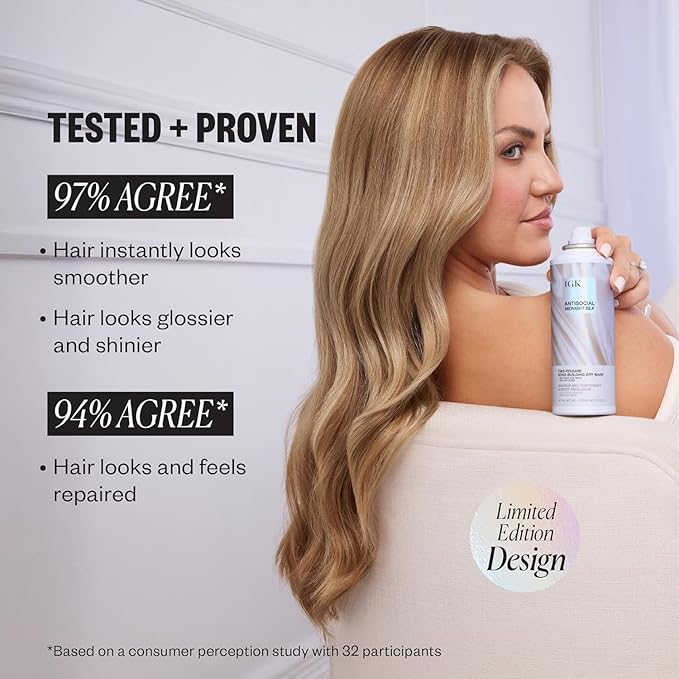 IGK Antisocial Midnight Silk Bond-Building Dry Hair Mask – No-Rinse Leave-In Treatment with Vegan Silk Protein – Limited Edition Design, 5 oz