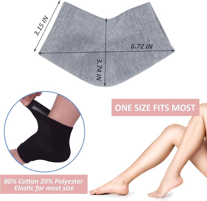 Vented Moisturizing Gel Heel Socks, 3 Pairs Toeless Spa Sock for Foot Care Treatment, Cracked Heels, Dry Feet, Foot Calluses (Grey)