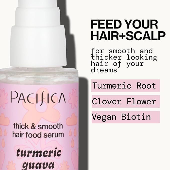 Pacifica Invisible Calming Hair Serum, Frizz Control & Hair Thickening Treatment - Turmeric & Guava Leave-In Scalp Serum with Peptides, Biotin & Caffeine 1 fl oz, Vegan & Cruelty-Free