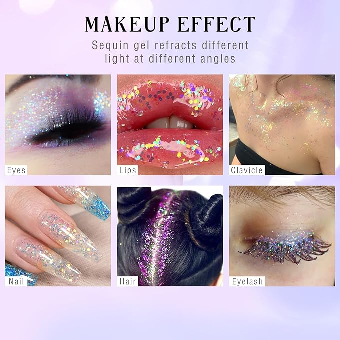 HOSAILY Roll-on Holographic Body Glitter Gel for Face Hair, Chameleon Color Changing Glitter Gel Under Light, Chunky Mermaid Sequins Festival Party Rave Accessories Shimmer Makeup (Dazzle)