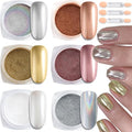 Chrome Nail Powder Set, 6 Color Gold Silver White Chrome Glitter Metallic Mirror Effect for Nalis Pearlescent Nail Art Holographic Pigment Dust Kit for Gel Polish Decoration Manicure Supplie