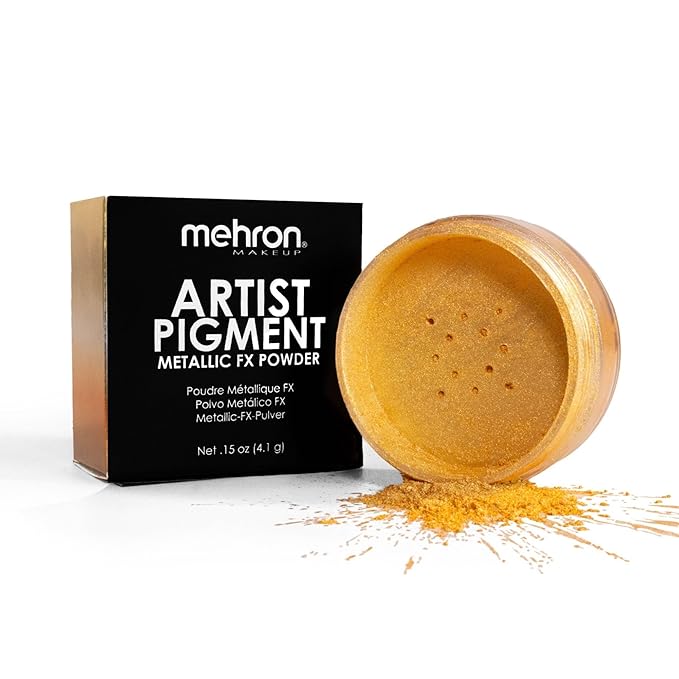 Mehron Makeup Artist Pigment – Metallic FX Powder | Metallic Powder Pigment for Face & Body Paint, Eyeshadow & Eyeliner, Cosplay .15 oz (4.1 g) (Yellow Gold) | Made in the USA