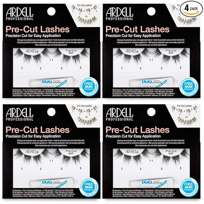 Ardell Pre-Cut False Lashes 900 with Free Duo Adhesive, 4 Packs