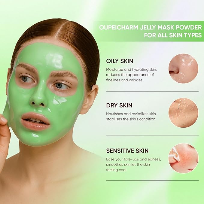 Hydro Jelly Masks for Women Home Spa,Hydrating & Moisturizing Peel-Off Rubber Gel Face Mask Skin Care,Professional Jelly Mask for All Skin Types 23 Fl Oz（Matcha）