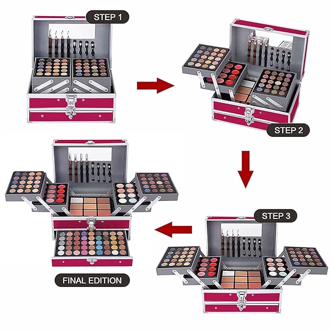 UNIFULL 132 Color All In One Makeup Kit for Women & Girls, Professional Full Set Including Eyeshadow, Lipstick, Concealer, Lip Gloss, Eyeliner, Mascara, Makeup Brushes (006N1-Pink)