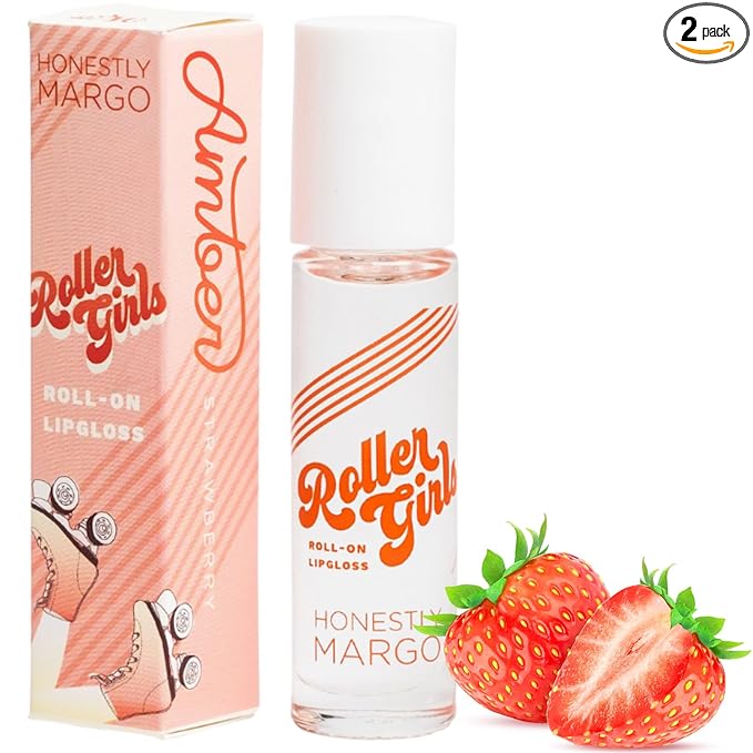 Honestly Margo Roller Girl Roll-On Lip Gloss (Strawberry Amber, 2 Pack) – Lip Gloss for Women with Hydrating Vitamin E & Moisturizing Shine, Refreshingly Lightweight Your Lip Stain, Non Stick Gloss