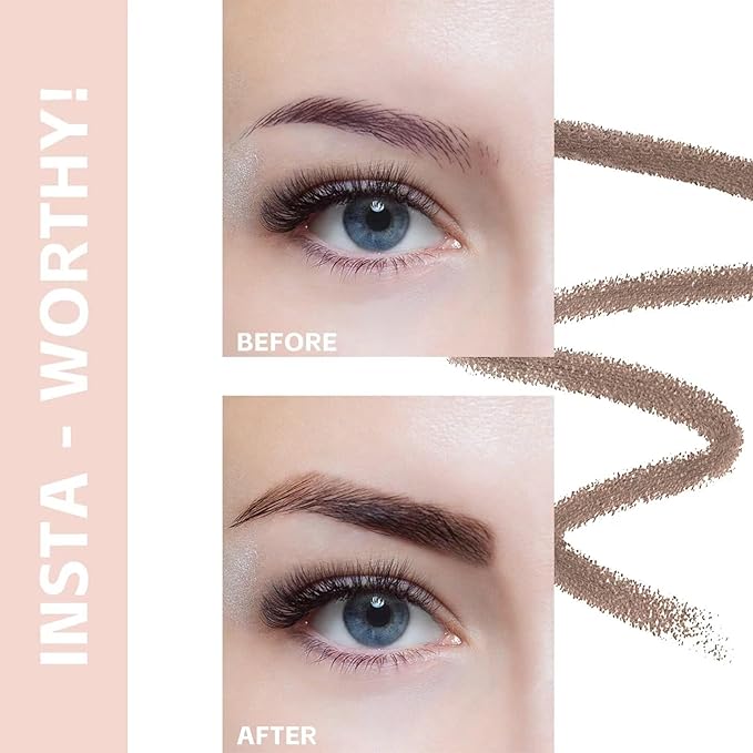 LAVONE Eyebrow Pencil - Makeup Waterproof Brow Pencil with Triangular Tip, Dual-Sided Brow Brush, Precise, Fine Tip, Fills Brows Creates Natural Looking Brow, with Hair Clips - Light Brown