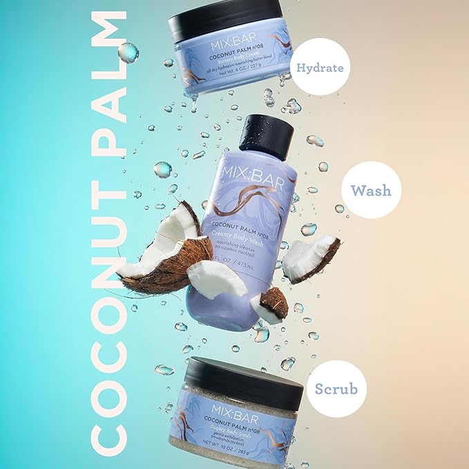 MIX:BAR Coconut Palm Creamy Body Wash for Women, Hydrating & Moisturizing with Niacinamide, Panthenol & Vitamin C - Vegan, Sulfate Free, Paraben Free, 16oz (Pack of 2)