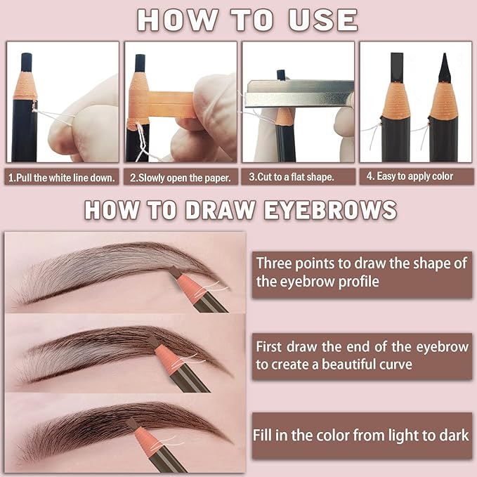 6 Piece Dark Brown Waterproof Eyebrows Pencil Tattoo Makeup And Microblading Supplies Kit-Permanent Eye Brow Liners In 5 Colors Waterproof Eyebrow Pencils Peel - Brow Pencil Set For Marking